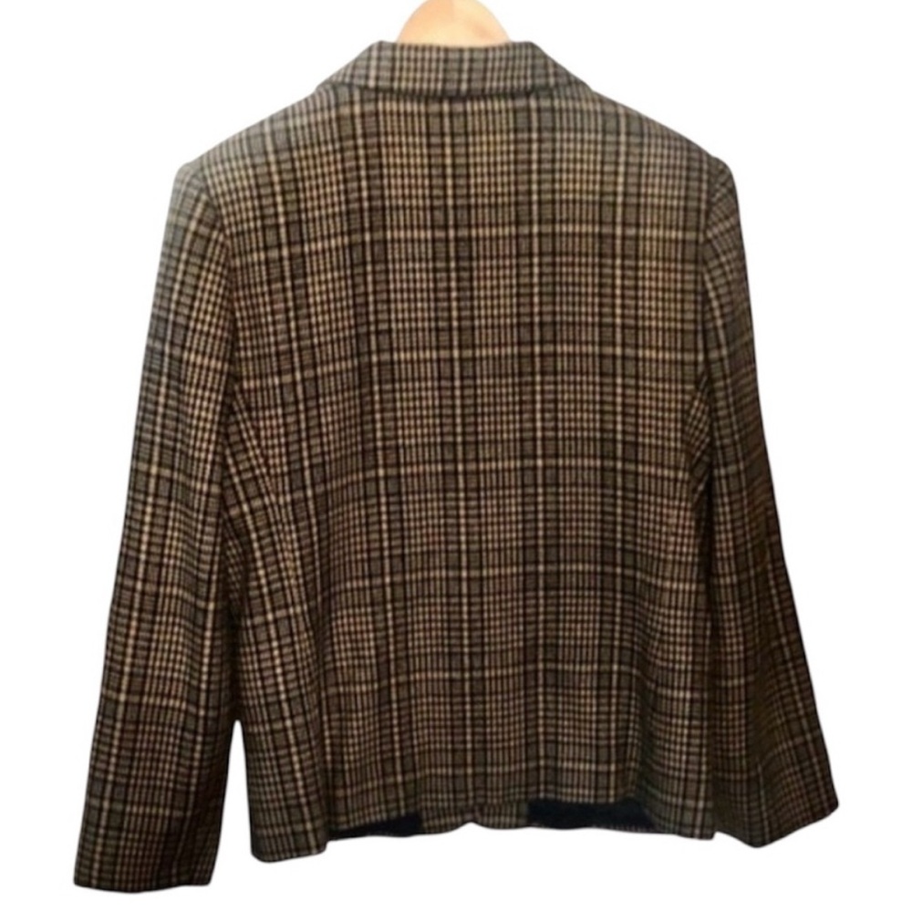 Vintage 90s Plaid Wool Blazer Prophecy Black & Tan Houndstooth L 12 - Picture 5 of 8